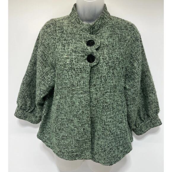 CMC Womans Sweater Cardigan Green Detail Woven Knit USA Made Size XS - Picture 1 of 6